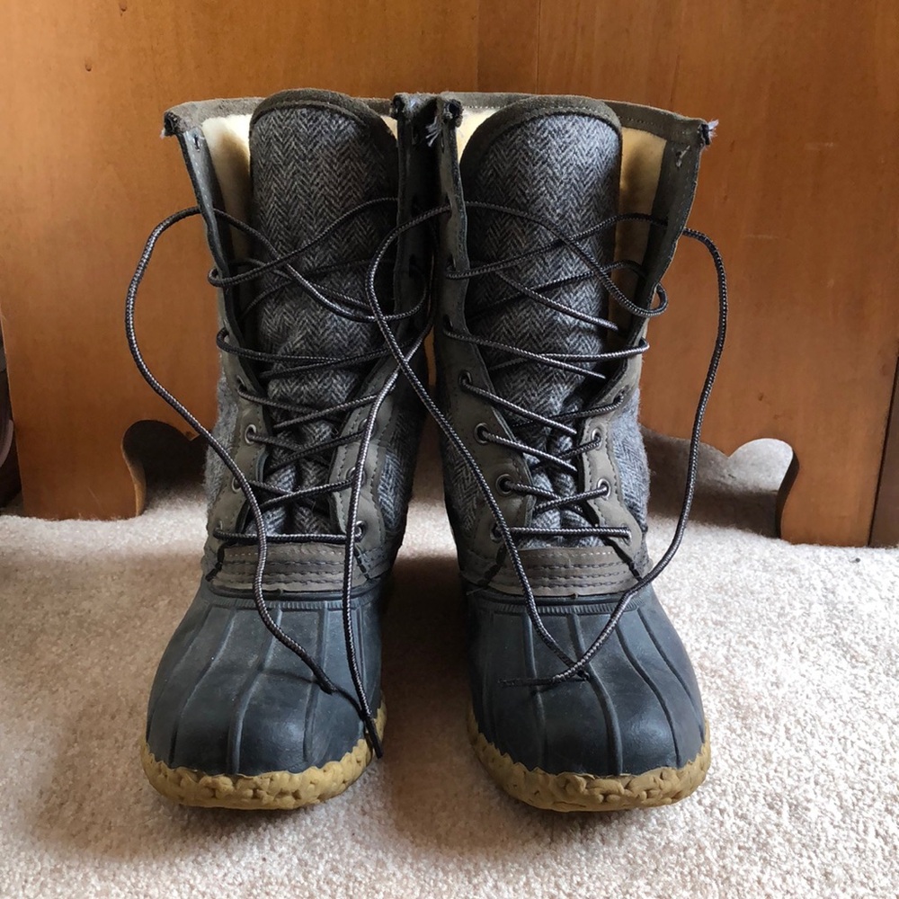 L.L. Bean | Shearling Duck Boots | Black Wool Herringbone | Size 6